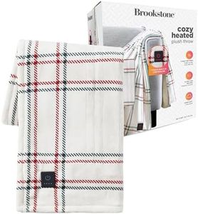 Brookstone Heated Throw Blanket - Heat Blankets Electric - Faux Fur Heated Throw Blanket- 4 Heat Settings, 4-Hour Auto Shut Off, 100% Polyester, 50"x60" - Holiday Ivory Windowpane