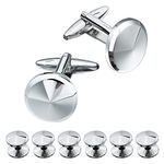 HAWSON Cufflink and Studs Tuxedo Set Silver Color with Platinum Finish Two Cufflinks with Six Shirt Studs individually wrapped in Stylish Velvet Gift Bag