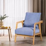 Furb Armchair - Beige Fabric Lounge Chair, Linen Reading Chair with Cushions, Armchair Sofa for Living Room, Bedroom (Blue)