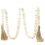 Syyflibb Wood Bead Garland 52 Inches,Octagonal Handmade Wooden Beads with Blue Acrylic Beads,Boho Farmhouse Country Rustic Wall Hanging Rae Dunn Tiered Tray Coffee Table Beach Décor