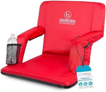 Stadium Boss Recliner Stadium Seat for Bleachers, Benches, Lawns, Backyard, Camping & Beach – Padded Sport Chair, Cushion Backs & Armrest – 6 Reclining Positions – Portable Carry Straps – Red