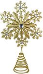 Ornativity Glitter Snowflake Tree Topper - Gold Sparkling Gem Jewel Snowflakes Christmas Tree Toppers Xmas Holiday Trees Top Decoration 12"