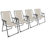 Harbour Housewares Folding Beach Deck Chair - Beige - Pack of 4 - Metal Outdoor Patio Seat for Picnic, Garden, Camping