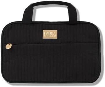 LAURA GELLER NEW YORK Quilted Folding Travel Makeup Bag, Black - Hanging Toiletry Bag Organizer for Travel - Large Capacity Full Size Makeup Bag - Easy to Clean