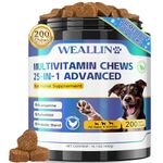 WEALLIN 25-in-1 Multivitamin Supplements for Dogs - Multi-Vitamin Treats For Dogs Multivitamin Chewable Dog Vitamins For Heart,Skin,Coat,Natural Balance,Digestion for All Ages 200 Chews Chicken Flavor