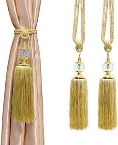 Curtain Tiebacks, Curtain Tieback Tassel Gold Crystal Curtain Holdbacks Tie Back Hooks for Drapes Decorative Curtain Drapery Holdback Holder for Office Home Window Decoration 2pack