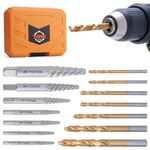 TOPME Screw Extractor Set, 14PCS Easy Out Screw Extractor Set and Left-Hand Drill Bit Set, Stripped Screw Extractor Set for Removing Damaged Screws, Broken Bolts, Studs