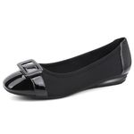 Greatonu Women's Flats Comfort Casual Square Toe Ballet Buckle Soft Walking Slip-on Dress Shoes Black Size 3.5