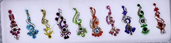 10 Bollywood Designer Bindis Premium Crystal Jewels Mettallic Bindi Stickers Tattoos Forehead Tika