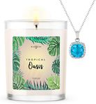 Kate Bissett Baubles Tropical Oasis Scented Premium Candle and Jewelry with Surprise Pendant Inside | 10 oz Large Candle | Made in USA | Parrafin Free