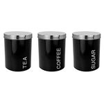 Harbour Housewares Round Metal Tea Coffee Sugar Canisters - Black - 3pc Set - Retro Kitchen Storage Loose Tea Coffee Beans Granulated Sugar Airtight Container Food Preserve Caddy with Lid