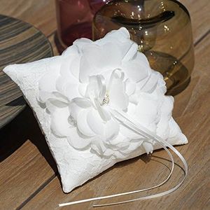EinsSein 1x Coussin de Bague Fleur 15x15 Petit Blanc alliances Porte Coussins dentella Mariage Decoration décoration - Porte Anneau de Mariage Original - Décoration Double Coeurs 20x20 cm