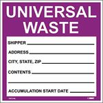 National Marker Corp. HW30SL25 Self-Laminating Labels, Universal Waste In Purple, 6 Inch X 6 Inch, PS Vinyl, 25/Pk