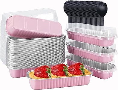 50 Pack Mini Loaf Baking Pans with Lids and Spoons, 6.8oz Mini Cake Pans Rectangle Aluminum Foil Baking Pans Tins Containers Cupcake Containers Wrappers Cheesecake Creme Brulee Ramekins (Pink)