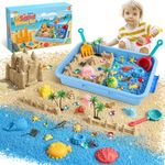 FRUSE Play Sea Sand Art Kit, Sand Box Toys Set for Toddlers with 1 KG Play Sand,12 Sea Animal Toys,Sand Molds,Sensory Bin Sandbox with Cover for Boy Girl Kid Age 3 4 5 6 7 8 9