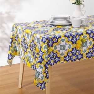 JEMIDI Mantel Antimanchas 140 x 220 cm - Hule Mesa Rectangular Repelente al Agua - Manteles Antimanchas e Impermeable de Limones y Azulejos - para Cocina Comedor salón terraza