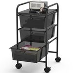 SimpleHouseware 3-Drawers Rolling Storage Utility Cart Organizer with Wheels for Office, Black