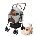 PSK PET MART Dog Strollers for Small Dogs - Dog Stroller with Durable Shock-Absorbing PU Wheels, Scratch Waterproof Fabric, One-Handed Folding, No Zipper, Dual Entry Ventilated Design Random Color