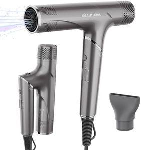 BEAUTURAL Hair Dryer, 1600W High-Speed Foldable Travel Blow Dryer, 110,000 RPM Brushless Motor Million Ionic for Fast Drying & Frizz Control, 3 Temps & 3 Speeds, Dual Voltage for Worldwide Use