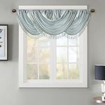 Elena Waterfall Embellished Rod Pocket Valance , Faux Silk Valances for Window , 38X46" , Dusty Aqua