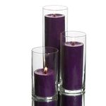 Set of 3 Eastland Glass Cylinder Vases and 3 Richland Pillar Candles Purple