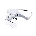 Headband Magnifier with LED Light, Handsfree Reading Magnifier Glasses, Magnifying Glasses with 2 LED Light 5 Detachable Lenses for Reading, Jewelry Loupe & Electronic Repair (Style 1)