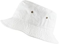 Bucket Hat - Unisex 100% Cotton & Denim UPF 50 Packable Summer Travel Beach Sun Hat, White, Small-Medium