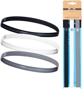 Tough Headwear Thin Elastic, Sports for Women & Men, Workout, Running, Soccer and Mens Headband - 3-Pack | Black, Gray and White
