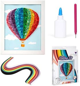 Colours Crafts Complete Quilling Kit - Quilling Materials with Wooden Frame, Template, Printed Background, Ruler, Quilling Tool, Paper Strips, Glue, Guide - DIY Crafts for Adults & Kids - Balloon