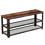 Rolanstar Shoe Bench, 3-Tier Shoe Rack, Storage Entry Bench with Mesh Shelves Wood Seat, Rustic Foyer Bench for Hallway Front Door, Doorway, Living Room (39.4 * 11.8 * 17.7 inch, Rustic Brown)