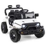 COSTWAY 12V Kids Ride on Car, 2 Motors Electric Off Road Truck with Remote Control, LED Lights, Music & Horn, Battery Powered Ride on Toy for 3+ Years Old Boys Girls (White)