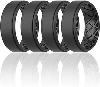 ThunderFit Silicone Wedding Rings for Men, Airflow Criss Cross Pattern - 8mm wide - 2mm Thick (Black, Black, Black, Black - Size 8.5-9 (18.9mm))