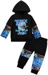 MIGU Boys Clothes Size 6T-7T Boys Clothes Fashion Fall Winter Outfit Cool Dinosaur clothes for boy Print Black Hoodie Sweatshirt + Tie-Dye Pants 2-Piece Sets