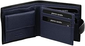 Pierre Cardin Men's Genuine Soft Italian Leather RFID Two Tone Bi-Fold Wallet, Black Navy