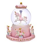 Pink Carousel Music Box Snow Globe Horse Color Changing LED Lights Plays 6 Songs as Castle in The Sky Musical Gift for Wife Daughter Mom Women Birthday Mother's Day Christmas Valentines Gifts