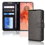 TECHGEAR Moto G04 / Moto E14 / Moto G24 / Moto G04s Phone Leather Wallet Case, Flip Protective Cover with [RFID BLOCKING] Wallet Card Holder, Stand & Wrist Strap, Black PU Leather with Magnetic Clasp