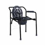 Asmofit Foldable Commode Chair Height Adjustable Use in Room or Over Toilet, Potty Chair with Armrests, Bedside Commode - Ideal for Adult, Pregnant Women, Elderly - Weight Capacity 100KG (Without Wheels - Black)