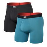 SAXX Underwear Co. Men's Multi-Sport Mesh Boxer Brief Fly 2Pk, Hydro Blue/Faded Black, Large