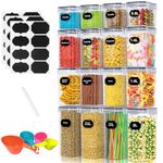 Peyiuun 16Pcs Airtight Food Storage Containers & Kitchen Storage Containers with Lids 2/1.4/0.8L Plastic Cereal Storage Containers with Labels Marker Spoon Set, BPA-Free, for Dry Food, Flour, Sugar