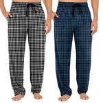 Fruit of the Loom Mens Broadcloth Woven Sleep Pajama Pant, Blue Plaid/White, Large