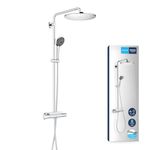 GROHE Vitalio Joy 310 - Cool Touch Thermostatic Mixer Shower Set (Water Saving Technology, Rain Shower, Soap Tray, 110 mm 3 Spray Hand Shower, Silicone Nozzles, Shower Hose 1.75 m), Chrome, 26401001