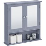 Yaheetech Bathroom Mirror Cabinet Wall-Mounted Storage Cabinet Modern Toilet Cupboard Storage Unit with Double Mirror Doors Adjustable Shelf, Grey, 13cm x 56cm x 58cm