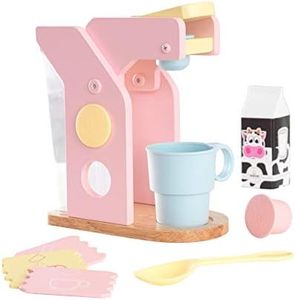 KidKraft Pastel Toy Coffee Maker with Capsules, Accessory for Kids' Kitchen, Wooden Toy Kitchen Appliance Set for Kids, Play Kitchen Accessories, Kids' Toys, 63380