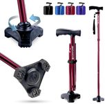 Drive Medical HurryCane Freedom Edition Folding Cane with T Handle, Red 6 count
