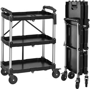 YITAHOME Folding Utility Service Cart, 350LBS 3 Tier Foldable Cart with Wheels Collapsible Cart on Wheels with 360°Swivel Wheels (2 with Brakes), Portable Cart for Home Garage Restaurant Office