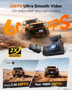 WOLFBOX X3 2.5K Dash Cam Front and Rear – 60FPS, WiFi, GPS, 64GB Card