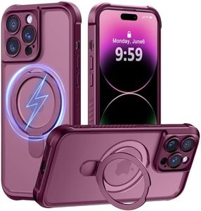 MOCCA Design for iPhone 14 Pro Case with Magnetic Invisible Stand [Full Camera Protection] [Compatible with Magsafe] Military Drop Shockproof Translucent Matte Phone Case Cover 6.1",Wine Red