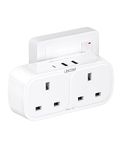 LENCENT Plug Adapter with 3 USB (Included 1 USB-C),Double Wall Plug Extension, Multi Plug 2 Gang Extender Suitable for UK, 13A 3250W for Home, Office, College dormitary