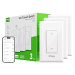 GHome Smart Light Switches, WiFi Smart Light Switch Compatible with Alexa and Google Home, Single Pole, Neutral Wire Required, 2.4GHz WiFi Light Switch with Remote