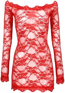 LINGERLOVE Womens Plus Size Sexy Lingerie Chemise Floral Lace Babydoll See Through Bodysuit Lingerie, Red-1, 3X-Large-4X-Large